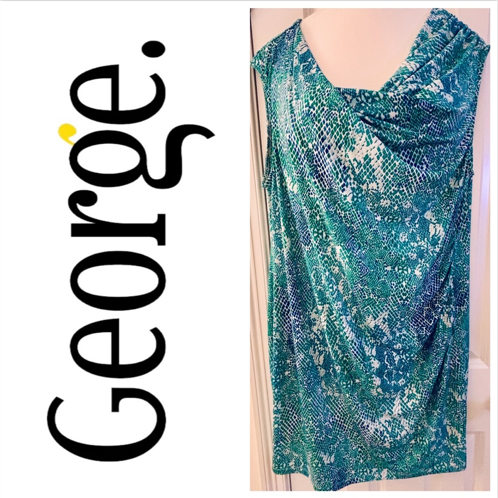 George sz XXL/2XL (20), Dress, asymmetrical, cowl, sleeveless, reptile, EUC
